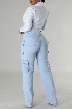 Take on new challenges with our High Rise Multi Pockets Distressed Cargo Jeans! Complete with a high rise waist and multiple pockets, these jeans are perfect for the risk-taker in you. Featuring a distressed design, they add a touch of adventure to any outfit. Ready to conquer the day ahead? These jeans have got you covered. High Rise -Light Blue Washed -Distressed -Multi Pockets -Cargo Jeans -Stretch Denim Fabric Contents 98% COTTON, 2%SPANDEX Spring Ripped Cargo Jeans In Denim Blue, Light Wash Denim Jeans With Multiple Pockets, Ripped Denim Blue Cargo Jeans For Spring, Spring Ripped Denim Blue Cargo Jeans, Light Wash Jeans With Multiple Pockets, Ripped Medium Wash Cargo Jeans For Spring, Spring Ripped Blue Cargo Jeans, High Waist Ripped Cargo Jeans For Spring, Ripped Blue Straight Leg Cargo Jeans