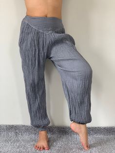 "Cotton Guaze Yoga Pants Super Soft. Elastic waist pants..Very comfy Pants and so beautiful - Free-size: Will fit woman - Condition: Brand new without tags. Material : 100% Cotton - Made in Thailand Approx. Measurement: Waist: 26\" - 33\" Hip: up to 56\" Inseam: 25\" Length: 38\" Angle : 8\"- 16\" ❤️ Special offer Coupon code❤️ BUYFOR2 : Get discount 10% for the order 2 items. BUYFOR3 : Get discount 15% for the order 3 items. BUYFOR4 : Get discount 15% for the order 4 items. BUYFOR5 : Get discou Comfortable Stretch Harem Pants For Loungewear, Long Yoga Pants For Relaxation, Comfortable Solid Harem Pants For Loungewear, Elastic Waistband Solid Color Relaxation Pants, Comfortable Casual Yoga Pants, Comfortable Solid Yoga Pants With Elastic Waistband, Comfortable Harem Pants For Relaxation, Versatile Harem Pants For Loungewear, Solid Yoga Pants With Elastic Waistband For Relaxation