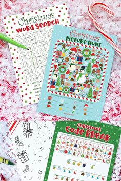 Christmas Party Games - Word Search, Picture Hunt, Code Break, Connect Dots - 4 Game Bundle for 25 Guests Christmas Word Search, Christmas Phrases, Counting Games, Christmas Words, Christmas Party Games, Colorful Christmas Tree, Jingle All The Way