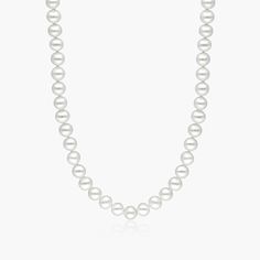 This elegant necklace features a single 18-inch strand of freshwater pearls, ranging in size from 6.0 to 7.0mm. The pearls are beautifully strung in a classic design and closed by a fish clasp with a standard tongue and groove locking mechanism. 14K white gold is a popular choice for jewelry because it is durable, affordable, and looks great. This necklace is a wardrobe essential that will never go out of style.aka Pearl Necklaces Elegant Cheap Single Strand Pearl Necklace, Classic Akoya Pearl Necklace, Classic Akoya Pearl Necklace In Pearl White, Classic Single Strand Pearl White Necklace, Classic Pearl White Necklace With Sterling Silver Clasp, Classic Single Strand Akoya Pearl Necklace, Classic Akoya Pearl Single Strand Necklace, Classic Pearl Necklace With Sterling Silver Clasp, Classic White Gold Pearl Necklace With Round Beads