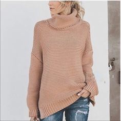 Turtleneck Knitted Sweater Mauve Pink Small Size Measurements Are 18inches Put To Pit 22.5 Length Casual Sweaters Women, Oversized Pullover Sweaters, Oversize Pullover, Ladies Turtleneck Sweaters, Womens Turtleneck, Knit Turtleneck Sweater, Warm Sweaters, Solid Clothes, Casual Sweaters