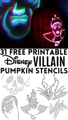 three free printable disney villain pumpkin stencils