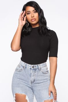 Available In Black, White And Heather Grey Mock Neck Ribbed Fabric Short Sleeve Basic 55% Cotton 35% Rayon 10% Spandex Imported | Ansley Mock Neck Short Sleeve Tee Shirt in Black size Small by Fashion Nova Mock Neck Short Sleeve, Shirt Bodysuit, Black Short Sleeve Shirt, Body Suit Outfits, Fashion Nova Models, Bodysuit Fashion, Loungewear Women, Womens Loungewear, Basic Tops