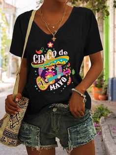 Product Name: Women's Cinco De Mayo Print T-Shirt Item NO.: 2023040360SBE Weight: 0.25 kg = 0.5512 lb = 8.8185 oz Category: Clothing> Women> T-Shirts Tag: New In, Cinco de Mayo Creation Time: 2023-04-05 Description Material: Cotton Blend Pattern Type: Print Sleeve Type: Short Sleeve Style: Casual Neckline: V-neck Theme: Spring/Summer/Autumn Occasion: Daily/Indoor/Office *The item does not include any accessories in the picture, unless stated otherwise in the product description. Size chart Size Cinco De Mayo Screen Print Crew Neck T-shirt, Casual T-shirt With Funny Print For Cinco De Mayo, Graphic Tee With Letter Print For Cinco De Mayo, Cinco De Mayo Graphic Tee With Letter Print, Multicolor Letter Print Tops For Cinco De Mayo, Cotton Tops With Graphic Print For Cinco De Mayo, Casual Short Sleeve Shirt For Cinco De Mayo, Black Graphic T-shirt For Cinco De Mayo, Casual Cinco De Mayo T-shirt With Funny Print