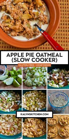 apple pie oatmeal slow cooker recipe collage with pictures and text overlay