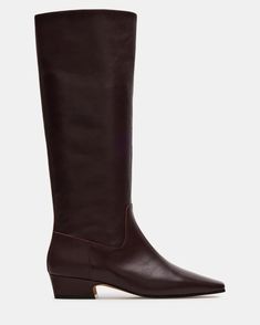 GWYNETH Brown/Red Leather Square Toe Boot | Women's Boots – Steve Madden Classic Square Toe Knee-high Boots For Fall, Classic Square Toe Wide Calf Heeled Boots, Classic Wide Calf Heeled Boots With Square Toe, Classic Leather Knee-high Boots With Square Toe, Classic Mid-calf Boots With Square Toe In Calf Leather, Office Square Toe Calf Leather Boots, Square Toe Calf Leather Boots For Office, Brown Square Toe Calf Leather Knee-high Boots, Brown Calf Leather Knee-high Boots With Square Toe