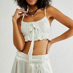 Free People Corazon Crop Top With Adjustable Tie Back, Brand New With Tags Attached Elegant White Crop Top For Vacation, White Feminine Crop Top For Vacation, White Feminine Crop Top For Day Out, Feminine White Crop Top For Day Out, Chic White Crop Top For Vacation, Free People Top, Tie Backs, Tie Back, Free People Tops