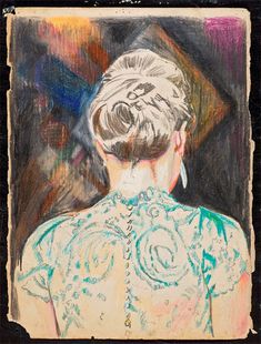 a drawing of a woman's back in pastel