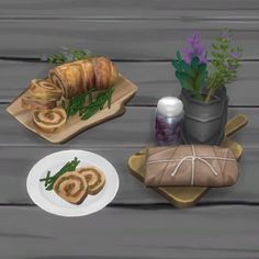 some food is sitting on a wooden table