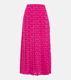 Toile Iconographe Silk Midi Skirt in Pink - Valentino | Mytheresa Spring Midi Dress With Accordion Pleats, Summer Formal Silk Pleated Skirt, Accordion Pleated Dresses With Voluminous Skirt For Summer, Formal Summer Silk Pleated Skirt, Silk Midi Dress For Party, Spring Silk Skirt With Accordion Pleats, Summer Dress With Accordion Pleats, Summer Evening A-line Pleated Skirt, Silk Pleated Skirt For Summer Parties