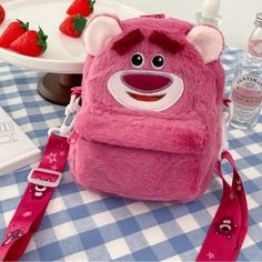 Lotso Strawberry Bear Kids Crossbody Bag Cartoon Style School Bags With Animal Design, Cartoon-style School Bags With Animal Design, Cartoon Style Animal Design School Bag, Cartoon Animal Design School Bags, Casual Pink Bag With Animal Design, Pink Chest Bag With Mobile Phone Bag For School, Pink Chest Bag With Mobile Phone Pocket For School, Playful Bags With Adjustable Strap For Students, Playful Bag With Adjustable Strap For Students