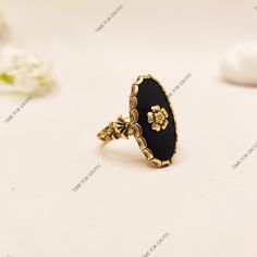 924 Gold Plated Silver  Natural Black Onyx Vintage Onyx Ring, American Diamond Ring, Goth Steampunk, Black Onyx Ring, 925 Silver Ring, Shiny Things, 2024 Vision, Onyx Ring, American Diamond