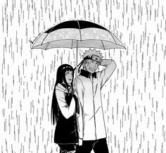 two people standing under an umbrella in the rain, one holding his head to his ear