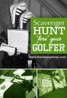 a collage of photos with the words scavenger hunt for your golf bag