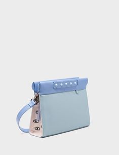 Vali Crossbody Sterling Blue Leather Bag - All Over Eyes Embroidery Octopus Logo, Eyes Embroidery, Nyc Streets, Leather Monogram, Blue Leather Bag, Animal Coloring, Monogram Prints, One Bag, Powder Pink