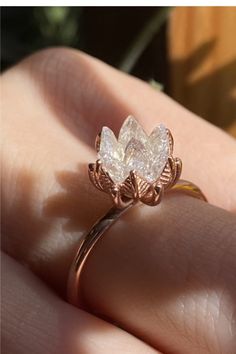 gold lotus flower white ring sterling women gift jewelry accessory engagement fashion new girlfriend elegant stylish pretty cute Flower Ring Aesthetic, Lotus Gold Ring, Lotus Ring Engagement, Lily Engagement Ring, Pretty Jewellery Rings, Lotus Wedding Ring, Wedding Rings Flower, Fairytale Wedding Ring, Engagement Rings Flower