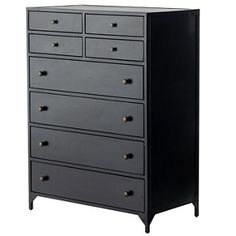 a black dresser with five drawers on each drawer