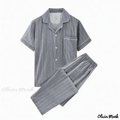 Olivia Mark - Soft Cotton Sleepwear Set for Women Gray Cotton Sleepwear With Short Sleeves, Gray Cotton Short Sleeve Sleepwear, Gray Short Sleeve Casual Sleepwear, Cotton Sleepwear, Cotton Jumpsuit, Sleepwear Sets, Grey Shorts, Set For Women, Olivia Mark