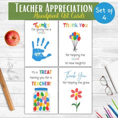 teacher appreciation set of 4 handprint gift cards