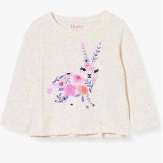 Nwot Hatley Girls Embellished Bunny Long Sleeve T-Shirt Size 6-9 Months. Features Highly Detailed Embellished Embroidered Bunny Design On A Pink Speckled Cream Fabric. Perfect For Easter! Playful Spring Tops For Playtime, Playful Pink Tops For Babies, Pink Long Sleeve Tops For Playtime, Pink Spring Tops For Playtime, Pink Spring T-shirt For Playtime, Embroidered Bunny, Bunny Design, Bunny Designs, Cream Fabric