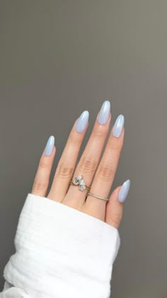 Bay Blue Nails, Light Powder Blue Nails, Dusty Blue And White Nails, Cloudy Blue Nails, Blue Pastel Nails Design, Baby Blue Glazed Nails, 2024 Blue Nails, Engagement Nails Blue, Baby Blue Crome Nails