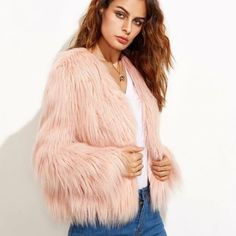 Pink Faux Fur Jacket, Pink Winter Coat, Mode Mantel, Womens Faux Fur Coat, Long Faux Fur Coat, Winter Fur Coats, Estilo Hippie, Pink Fur, Pink Faux Fur