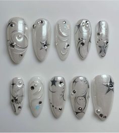 Soft Grunge Nails, Almond Press On Nails, Angel Nails, Milky Nails, Really Cute Nails