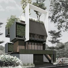 an artist's rendering of a building with plants growing on the top and bottom