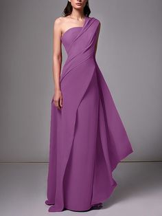 Sheath/Column One-Shoulder Sleeveless Evening Dresses With Pleats Ruch - Mondressy Formal Wedding