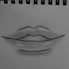 a pencil drawing of a mouth with mountains in the background