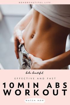 a woman holding money in her stomach with the words 10 minute abs workout on it