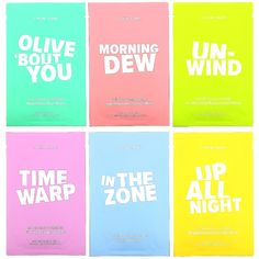 iHerb offers free shipping on orders over $25. Vegan PETA Approved; Cruelty-Free; Global Animal Test Policy Dermatologically Tested Set Includes: In The Zone, 0.67 fl. oz. (20 ml) x 3 Each Up All Night, 0.67 fl. oz. (20 ml) x 3 Each Time Warp, 0.67 fl. oz. (20 ml) x 2 Each Morning Dew, 0.67 fl. oz. (20 ml) x 2 Each Olive 'Bout You, 0.67 fl. oz. (20 ml) x 2 Each Unwind, 0.67 fl. oz. (20 ml) x 2 Each Need to get sheet faced every day of the week? Yeah, us too. Get 14 face masks all together in 1 mega value set. In The Zone Pore Tightening Tea Tree Mask Calms skin and tightens the look of pores. Features soothing chamomile and tightening tea tree extract. Up All Night Brightening Citrus Lime Mask Back to Basic Mask Brightens the look of dull skin. Features radiance-enhancing Vitamin B3. Time Tea Tree Mask, I Dew Care, Mulberry Fruit, Skin Care Masks, Citrus Aurantifolia, Mask Pack, In The Zone, Face Sheet Mask, Up All Night