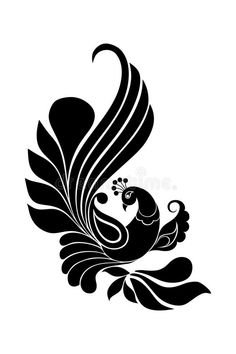 black and white silhouette of a bird with long feathers on its tail royalty illustration for logo,