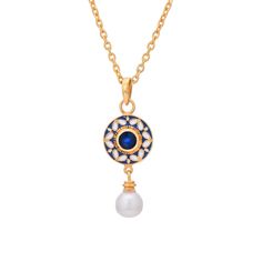 Blue Sapphire & Pearl 14K Gold Vermeil Over Sterling Silver Art Deco Enameled Pendant 925 Silver = 2.90 gm. Blue Sapphire & Pearl = 2.80 ct. Blue Sapphire is the birthstone for September and is a symbol of heaven. Pearl is the birthstone for June and is a symbol of good fortune and strength. The beautiful Pendant measures to be 1.50 inches long including bale and 0.60 inches wide at its maximum points. The Pendant have been made by a team of highly trained and skilled artisans. 14K Gold Vermeil Silver Art, 925 Sterling Silver Chain, Gold Gold, Gold Vermeil, Blue Sapphire, Birthstone, Jewelry Necklace Pendant, 925 Silver, Tile