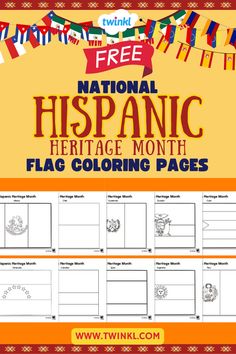 FREE Hispanic Heritage Month Flag Coloring Pages Hispanic Flags, Printable Flags, Hispanic Countries, Pictures To Color, Homeschool Lesson Plans, Hispanic Culture, Flag Coloring Pages, Spanish Speaking Countries