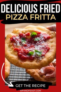 the cover of delicious fried pizza fritta, with text overlaying it