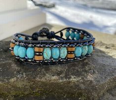 Tiger Skin, Handmade Leather Bracelets, Black Leather Bracelet, Beaded Wrap Bracelets, Beaded Wraps, Jasper Beads, Handmade Bracelets, Wrap Bracelet, Turquoise Bracelet