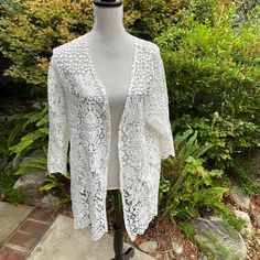 Cream Color Crochet Lace Floral Tunic Top 100% Cotton Xl Runs Big Skye’s The Limit Crochet Lace Top For Brunch, Lace Top With Crochet Trim For Daywear, Elegant Lace Crochet Top For Day Out, Elegant Lace Top For Beach, Beach Crochet Top With Lace Work, Spring Vacation Lace Top With Open Knit, Spring Vacation Open Knit Lace Top, White Open Knit Lace Top For Spring, Fitted Lace Top For Spring Beach Outing