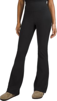 Lululemon Fitted Full Length Pants, Fitted Full-length Lululemon Pants, Fitted Black Lululemon Pants, Lululemon Full Length Yoga Pants, Black Flare Sports Pants, Lululemon Fitted Sports Pants, Sporty Lululemon Bottoms, Lululemon Full Length Yoga Bottoms, Casual Sports Flared Bottoms