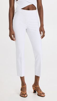 SPANX The Silver Lining Straight Trousers | SHOPBOP Slim Straight Pants, White Crop Pants, Stretch Cotton Fabric, Straight Trousers, Straight Pants, White Fabrics, Classic White, Silk Blouse, Cropped Pants