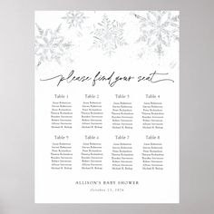 the winter snowflake seating chart is shown in black and white