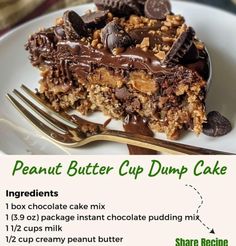 a piece of peanut butter cup dump cake on a plate