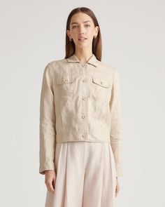 Linen Jackets Women, Dressed For My Day, Natural Textiles, Linen Jackets, Silk Cami, Wide Leg Linen Pants, Linen Jacket, European Linens, Linen Clothes