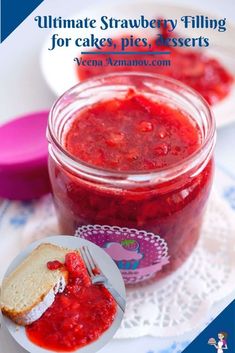 mason jar with strawberry filling Homemade Strawberry Cake Filling, Fruit Fillings For Cakes, Homemade Strawberry Filling For Cake, Strawberry Filling For Cake Easy, Strawberry Filling Cake, Strawberry Filling For Cake, Desserts Pancakes, Filling For Cakes, Strawberry Cake Filling