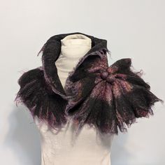 It is a unique luxury accessory. Elvin Goth Fairy Costume Collar This scarf was made of soft merino wool black color through a wet felting process which produces embossed texture and decorated a 75% fine dyed 18.5 micron Merino with a 25% mulberry silk blend. The scarf is closed by a countersunk metal hook. Size approximately: long 27" or 74 cm width 10" or 25 cm It's much more beautiful than the picture! The incredibly soft and gentle scarf will cause you a storm of delight at his touch and will be a good accessory for the cold season. It's a great thing that will delight you always and can be a perfect gift for you or your loved one. Smoke and pet-free home studio. Goth Fairy Costume, Costume Collar, His Touch, Goth Fairy, Fairy Costume, Wet Felting, Victorian Style, Luxury Accessories, Mulberry Silk