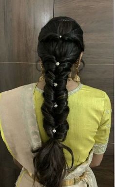 Hairstyles For Long Hair Braids Indian, Braid Hairstyles For Engagement, Hair Pleats Hairstyles, Messy Braid Hairstyles Indian, Traditional Hair Styles For Marriage, Fishbraids Hairstyles Braids, French Plates Hairstyles Indian, Bridal Simple Hairstyles, Half Saree Hairstyles For Long Hair