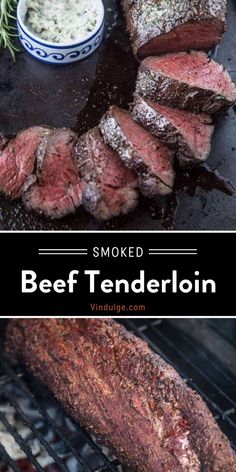 grilled beef tender steak on the grill with sauce and herbs