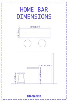 a blue and white drawing of a bar with measurements for the top, bottom and bottom