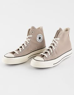 Converse Chuck 70 Vintage Canvas High Top Shoes. The Chuck 70 Offers A Blank Canvas For You To Tell Your Own Stories—through Style Or Activity. Plus, They Nod To Where It All Began With Their Tried-And-True Design, While Modern-Comfort Updates Bring Your Look Into The Present. Durable Canvas Upper For That Classic Chuck 70 Look And Feel. Ortholite Cushioning Helps To Provide Optimal Comfort. Vintage-Inspired Design Elements Like An Egret Midsole, Ornate Stitching, And A Taller Rubber Sidewall. I Converse Chuck 70 Vintage, Tan Converse, Beige Converse, Chuck 70 Vintage Canvas, Fall Collage, Chuck 70s, Brown Converse, Room Wishlist, Wwe T Shirts