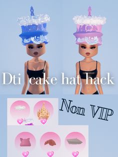 an image of two dolls with hats on their heads and the words diy cake hat hack